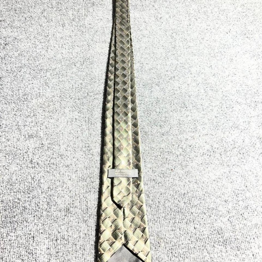 Arrow Mens Necktie Green Gold Geometric Diamond Pattern Polyester‎ Dress Tie